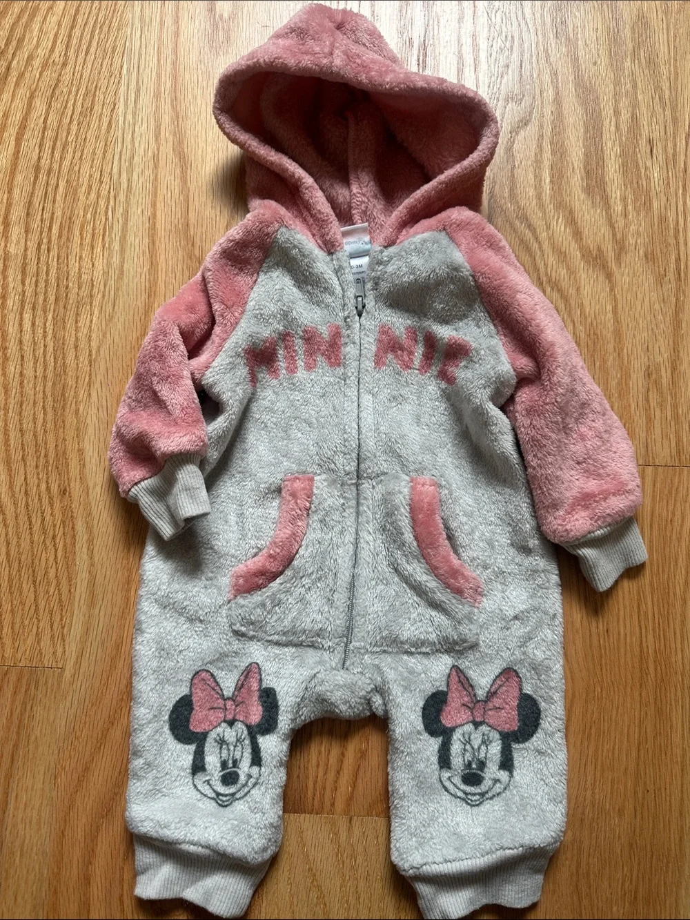 Disney Minnie Plush Hooded One-Piece - Pink & Light Gray
